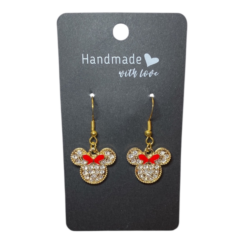 Handmade Gold Rhinestone Minnie Earrings - Picture 2 of 2